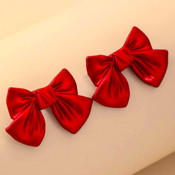 Red Bow Stud Earrings - Picture 1 of 3